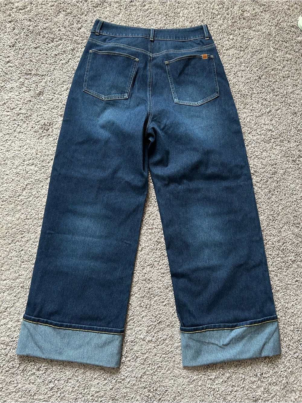 HALARA Dark Blue Wide Leg Jeans with Cuffed Hem - Picture 2 of 7